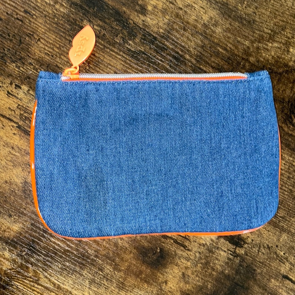 IPSY Cosmetic Case * 7.5" x‎ 5" * Denim blue with orange trim